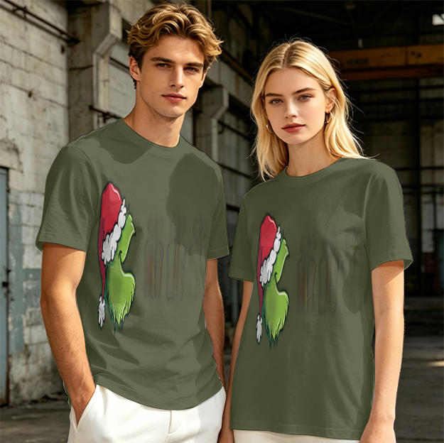 Olive Green Grinch Christmas Graphic Short Sleeve T-Shirt