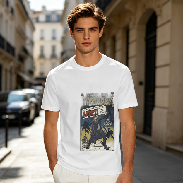 Olive T-Shirt With Wizardry Comic Style Harry Print