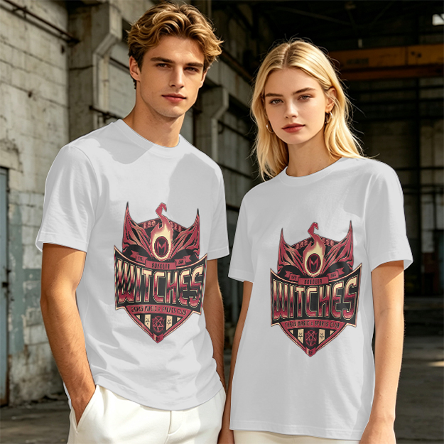 Olive Green T-Shirt With Witches Themed Graphic Print