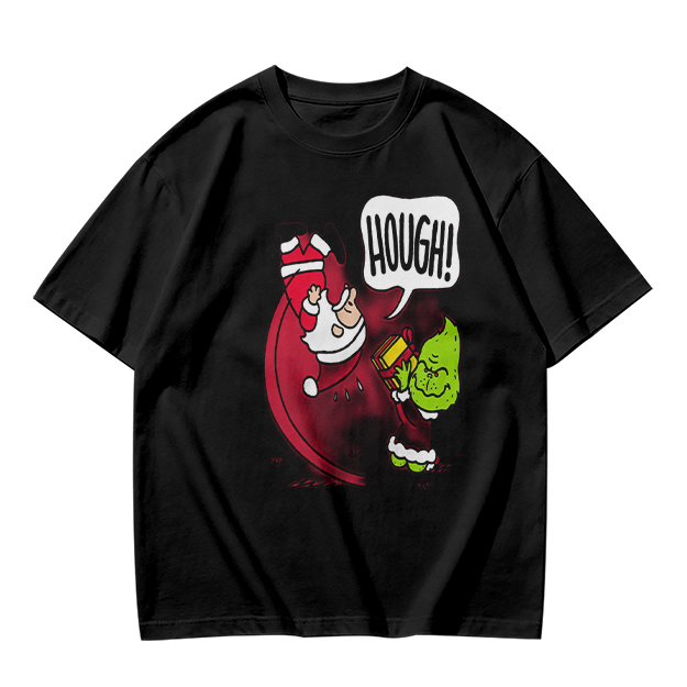 Olive Christmas T-Shirt With Grinch Lifting Santa Claus Print