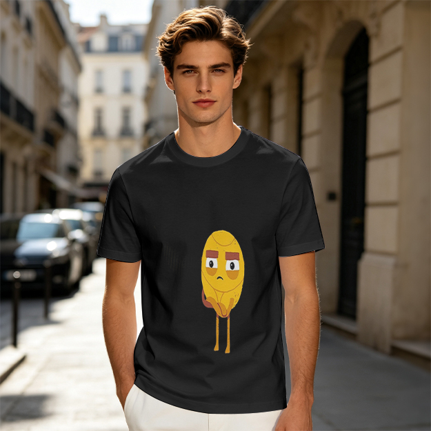 Olive T-Shirt With Sad Yellow Cartoon Character Print