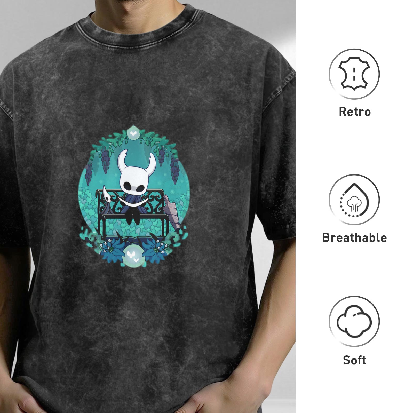 Hollow Knight Character Graphic Stonewashed Black T-Shirt