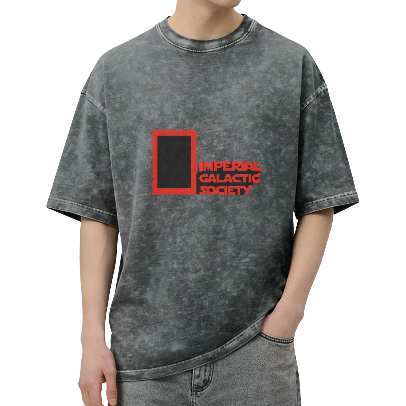 Washed Black T-Shirt With Imperial Galactic Society Print