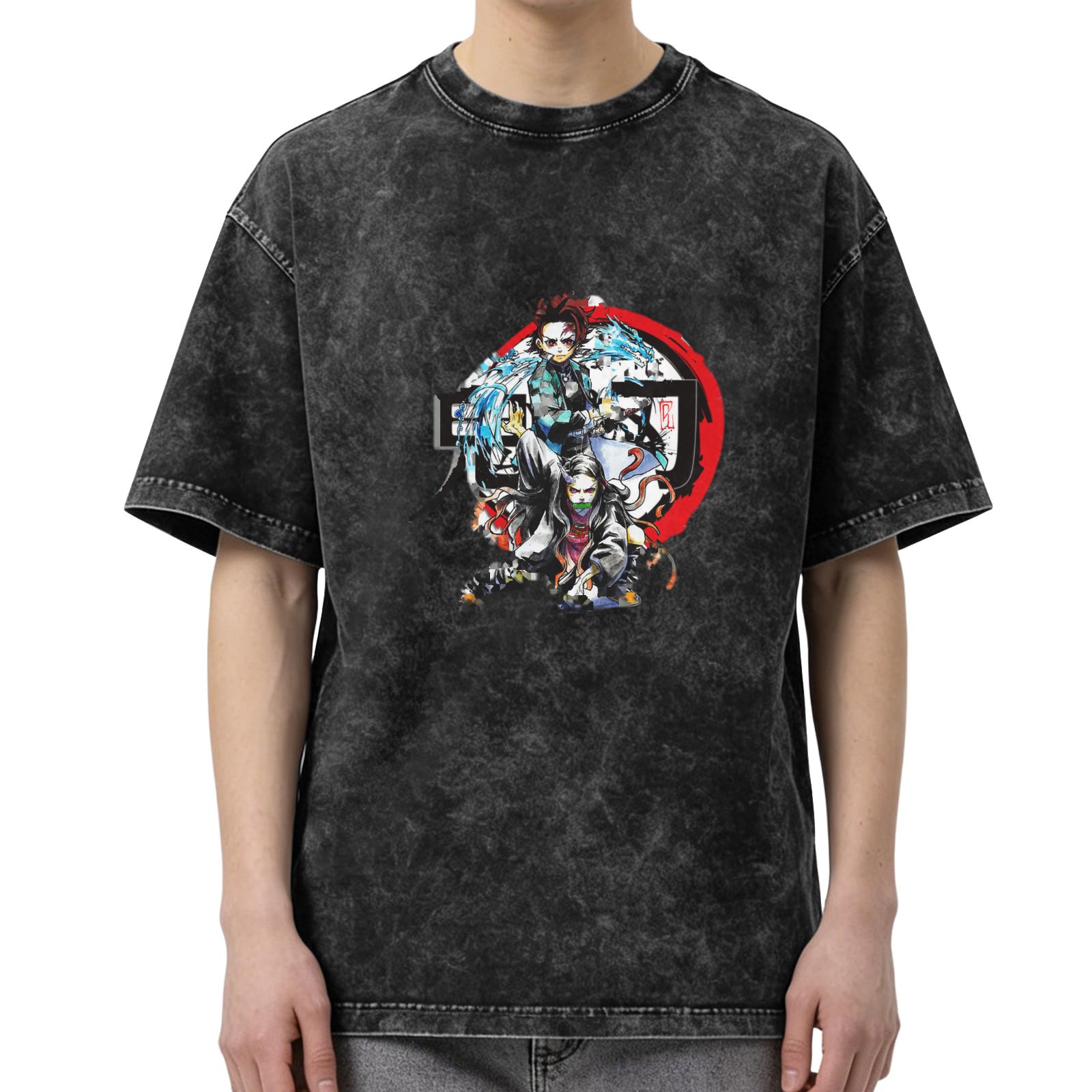 Demon Slayer Anime Graphic Oversized Stone Wash T-Shirt