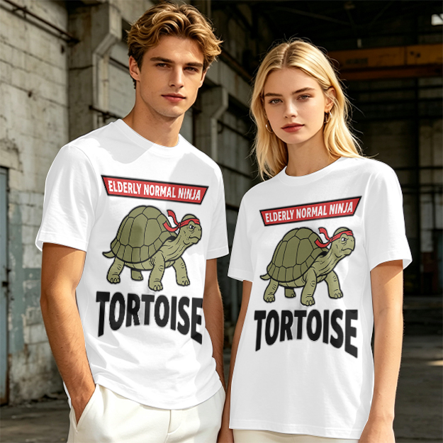 Elderly Normal Ninja Tortoise Graphic Olive T-Shirt
