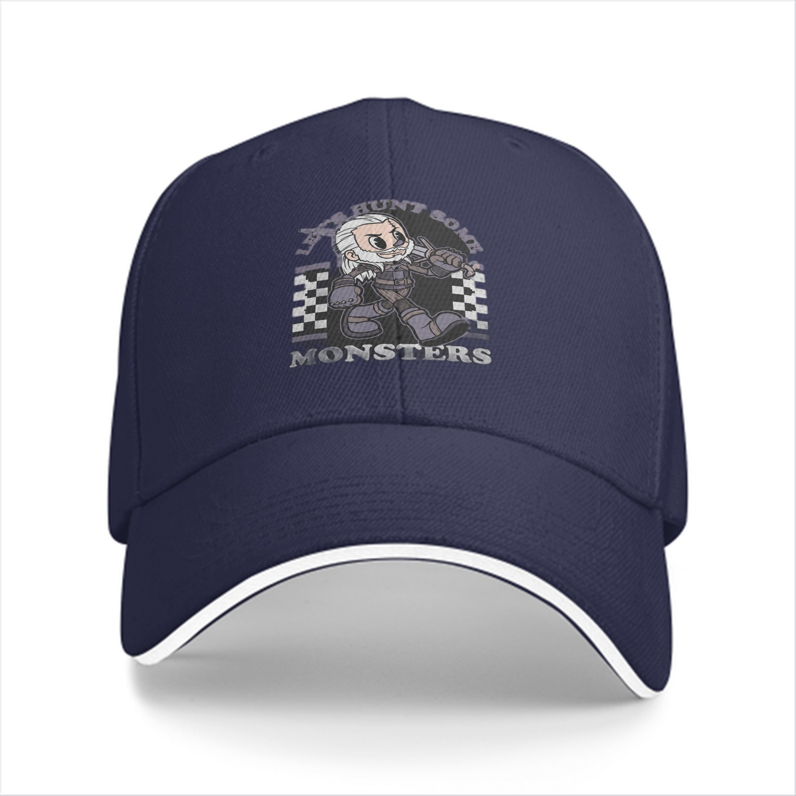 Black baseball cap with chibi witcher monster hunt graphic