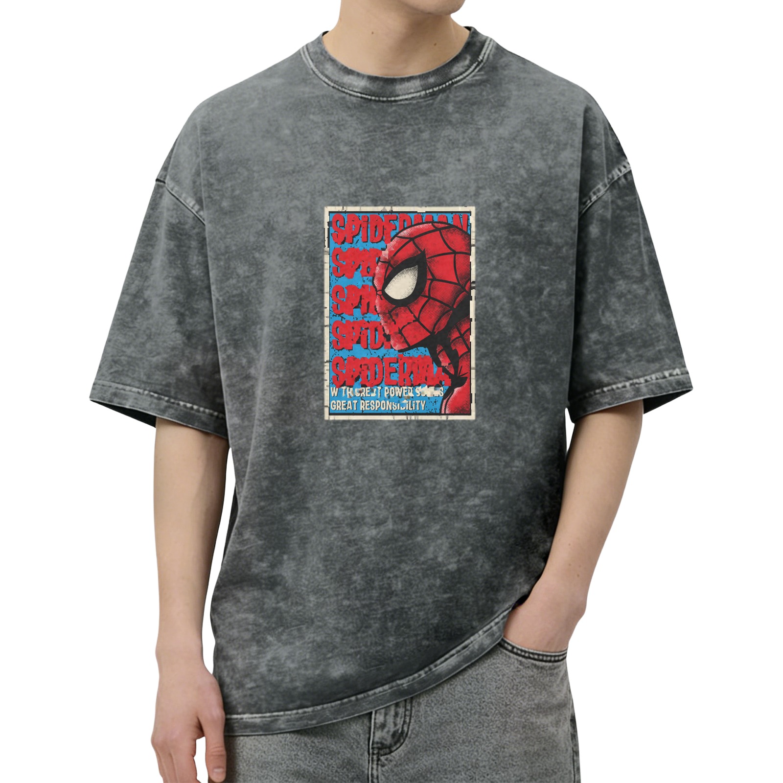 Washed Black Spider-Man Graphic Oversized T-Shirt