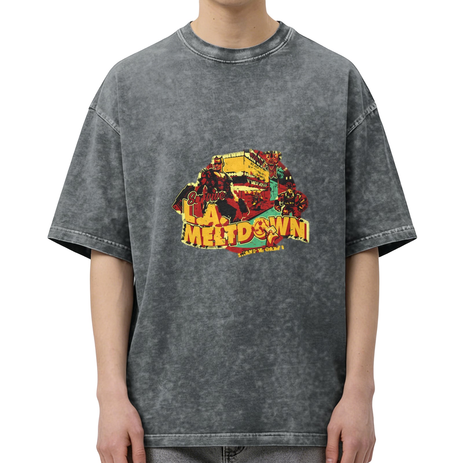 L.A. Meltdown Graphic Acid Wash Black Oversized T-Shirt