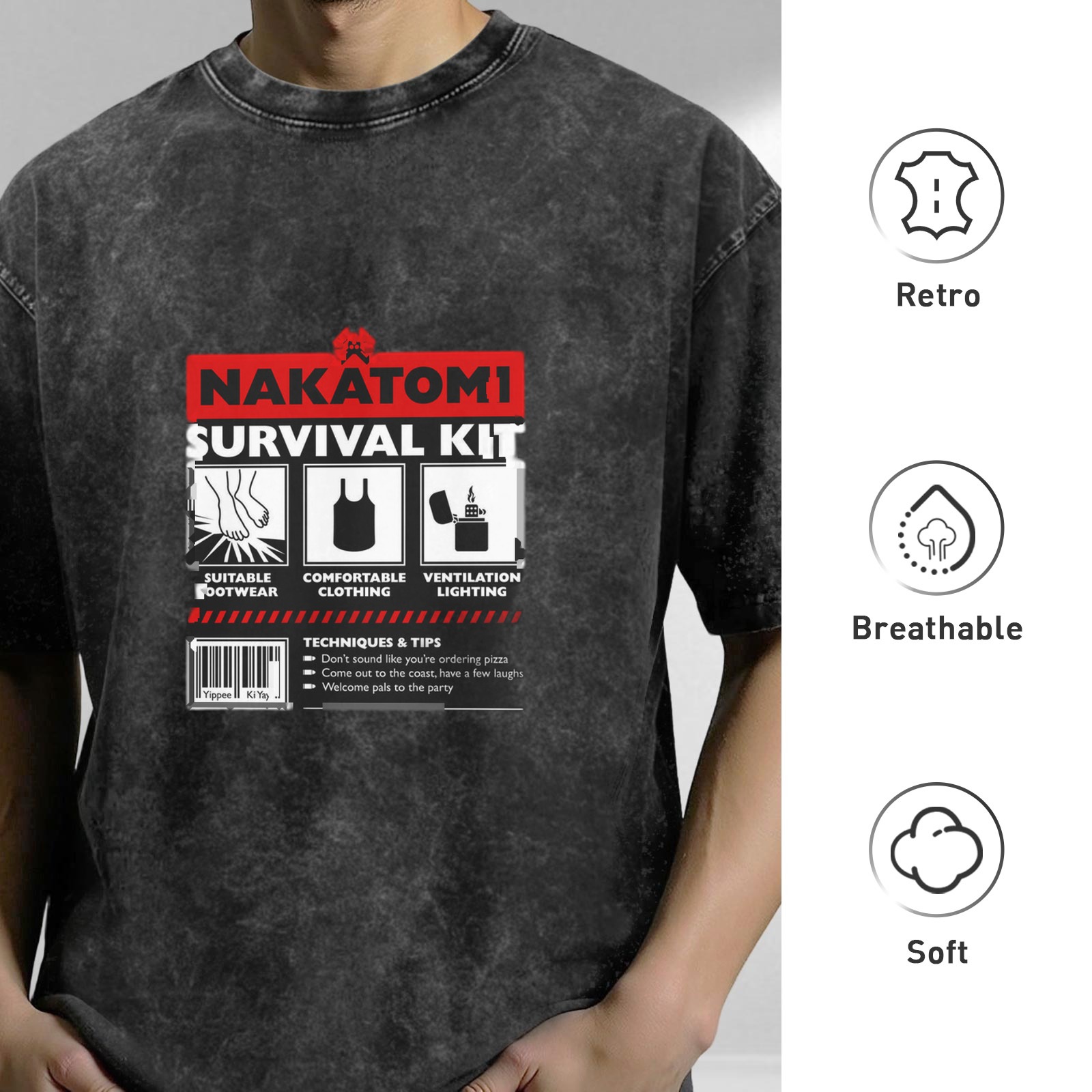 Nakatomi Survival Kit Graphic Acid Wash T-Shirt