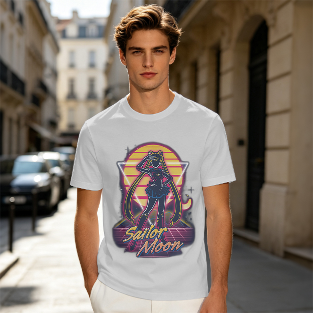 Olive Green Sailor Moon Retro Synthwave Graphic T-Shirt