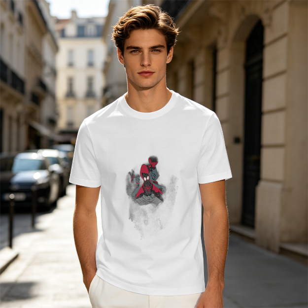 Olive Green T-Shirt with Spider-Man Into the Spider-Verse Graphic