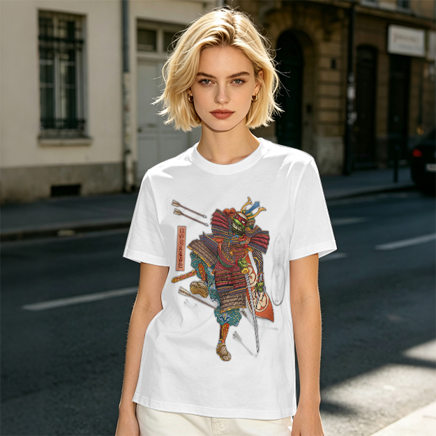 Olive T-shirt with Traditional Samurai Warrior Graphic Print