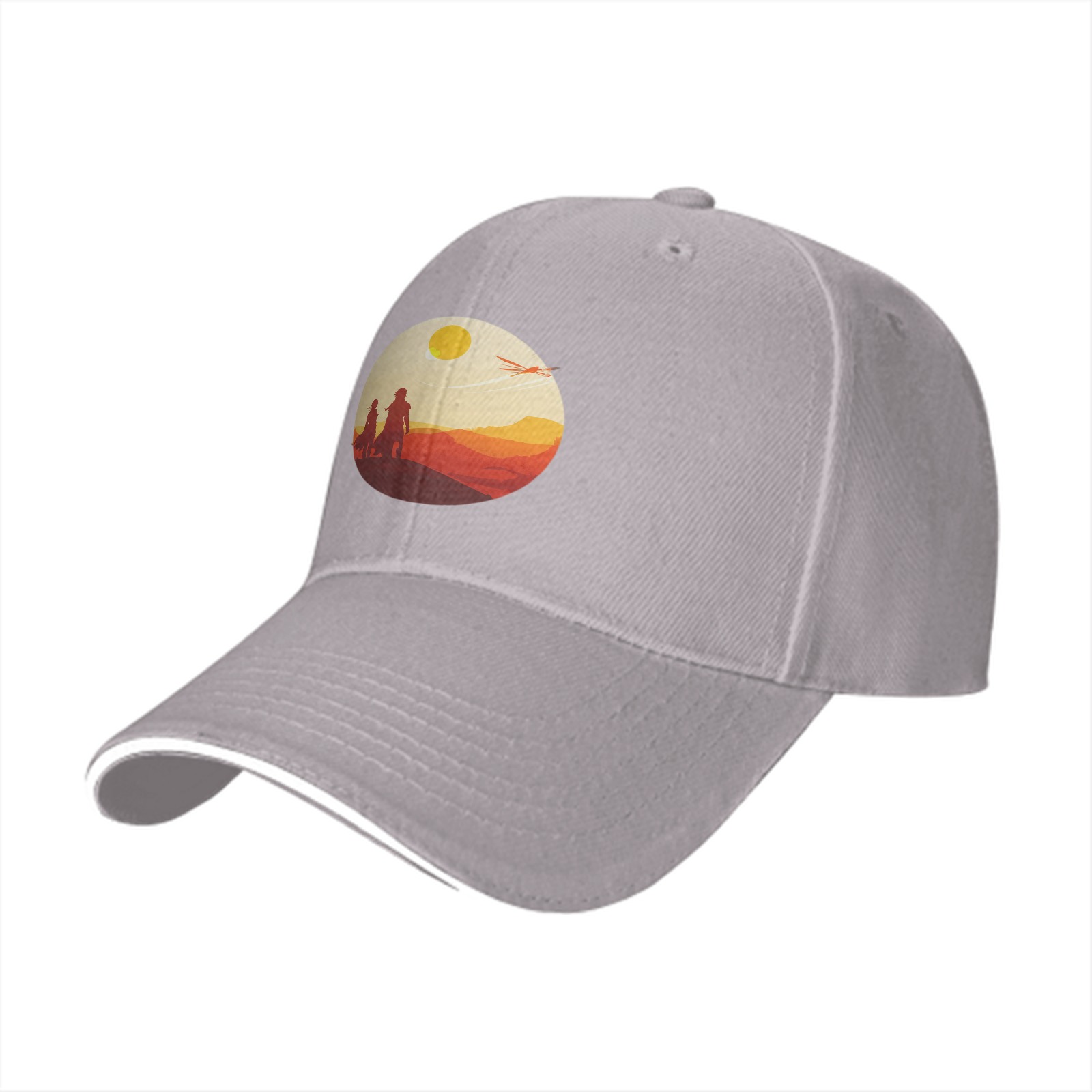 Black baseball cap with desert sunset silhouette print