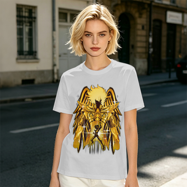 Olive T-Shirt With Gold Pegasus Armor Anime Graphic