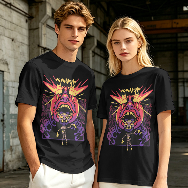 Olive t-shirt with surreal demon and ghost graphic print