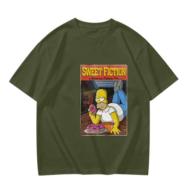 Olive T-Shirt with Homer Simpson Sweet Fiction Donut Print