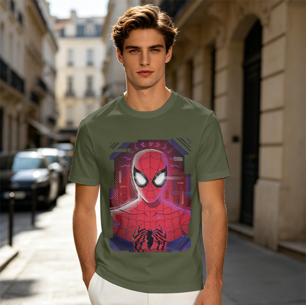 Olive Green Spider-Man Graphic Short Sleeve T-Shirt