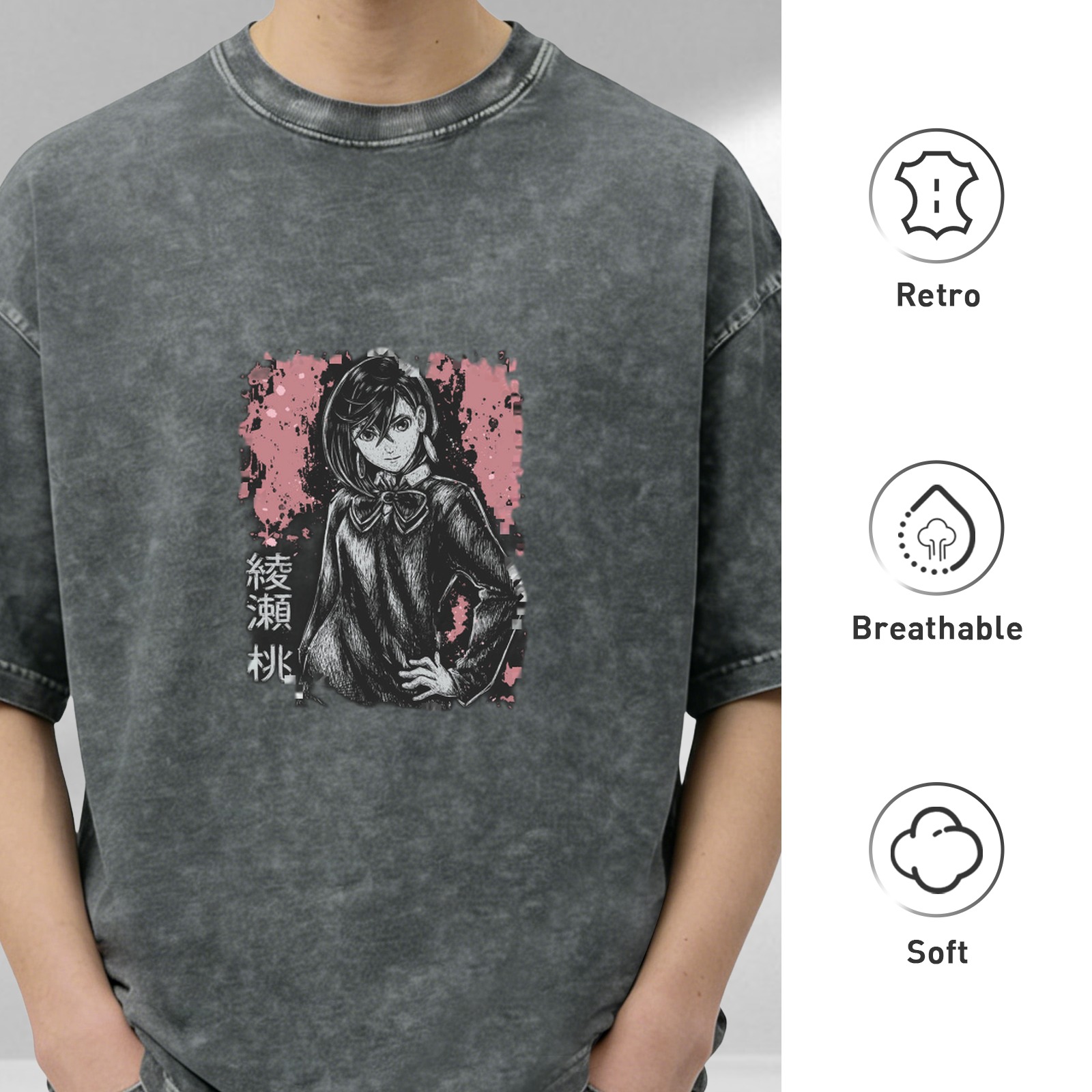 Anime Girl Graphic Oversized Acid Wash T-Shirt
