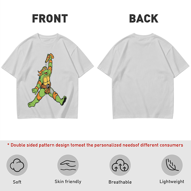 Olive T-Shirt with Michelangelo Ninja Turtle Holding Pizza Print