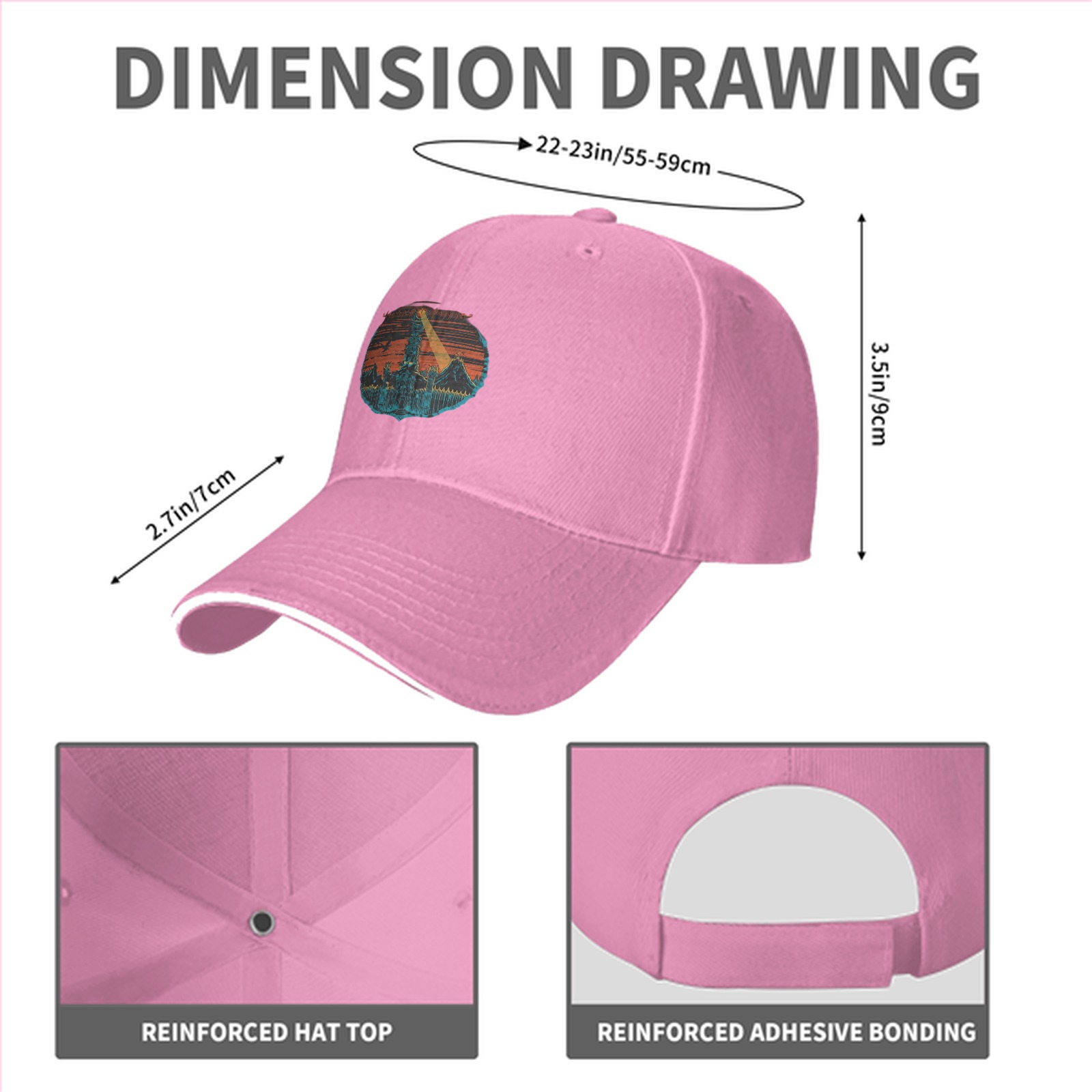 Black Baseball Cap with Fantasy Tower Landscape Graphic
