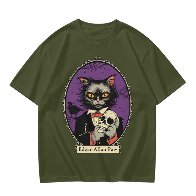 Edgar Allan Paw Cat Skull Raven Graphic Tee