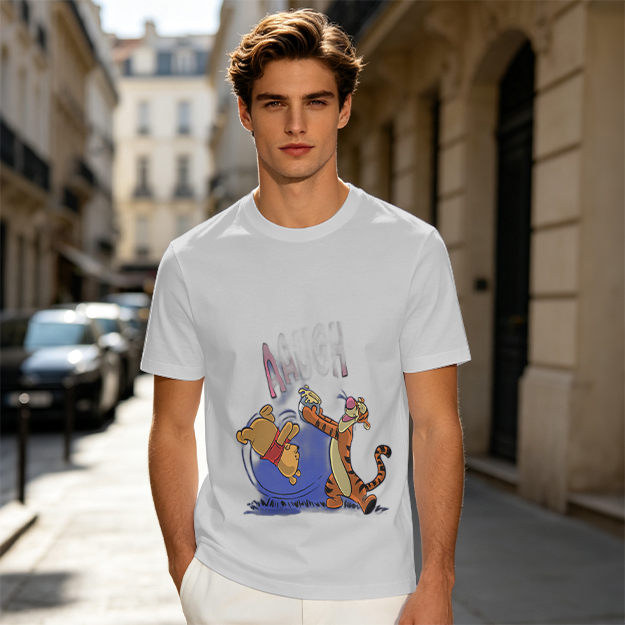 Olive T-Shirt Featuring Winnie the Pooh and Tigger Playing