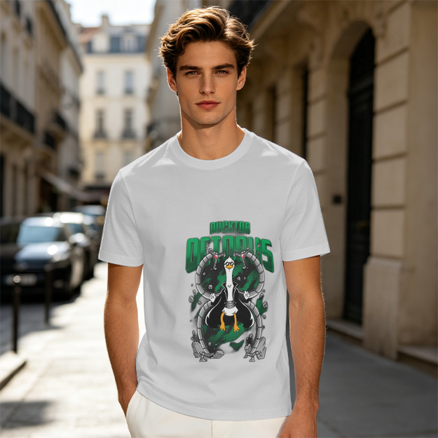 Olive T-Shirt With Ducktor Octopus Superhero Parody Print