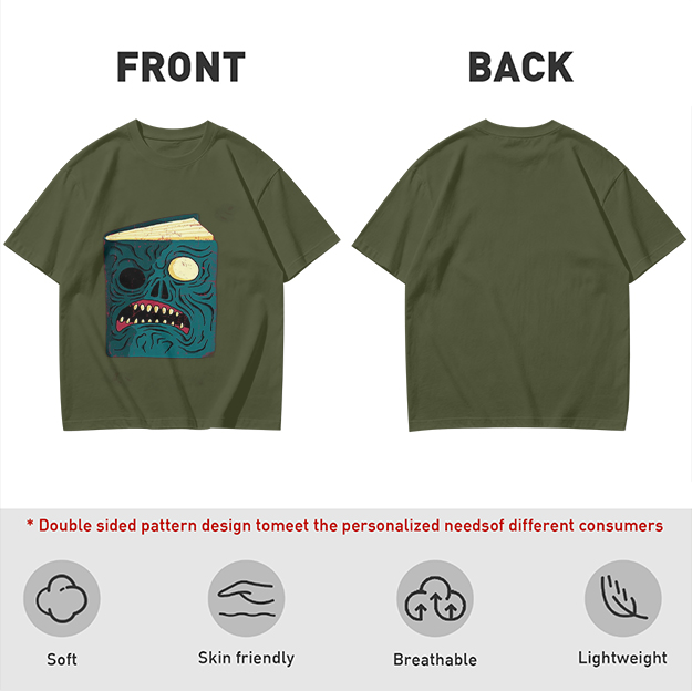 Olive T-Shirt With Monster Book Graphic Print