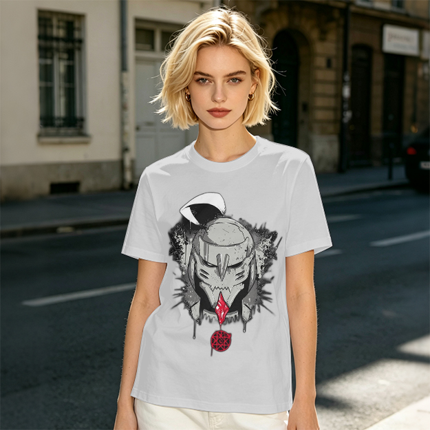 Olive T-shirt with Dark Fantasy Mechanical Skull Graphic Print