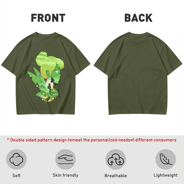 Olive T-shirt with fairy silhouette graphic design