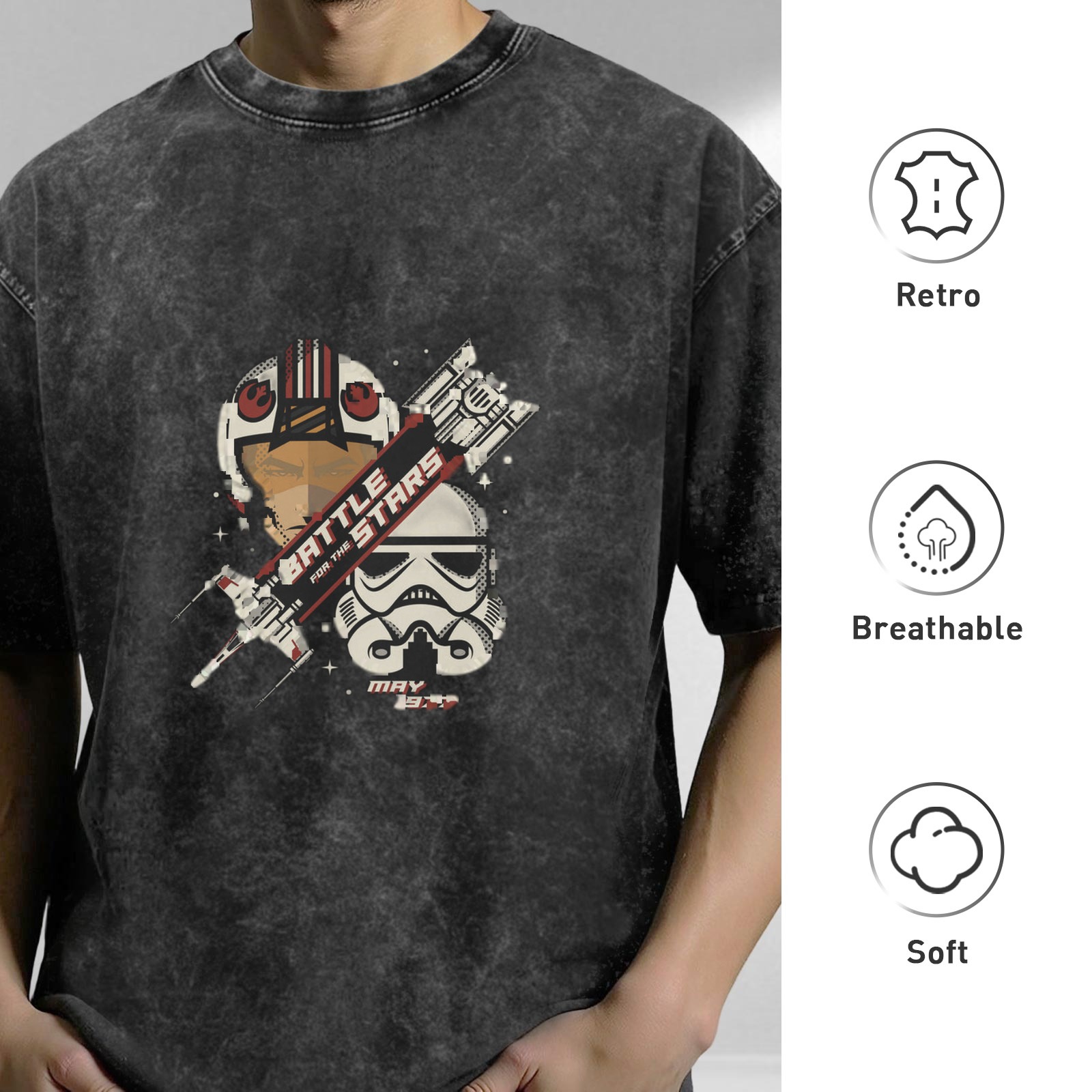 Star Wars Battle For The Stars Graphic Acid Wash T-Shirt