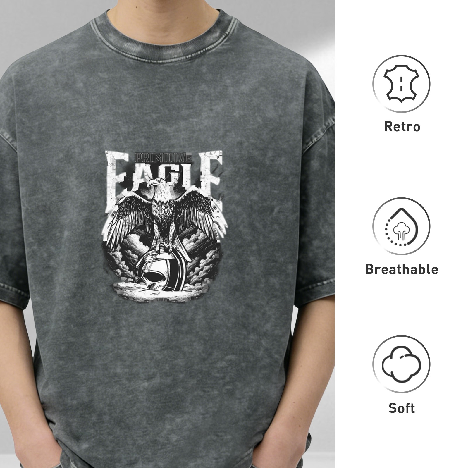 Washed Black Eagle Graphic Short Sleeve T-Shirt