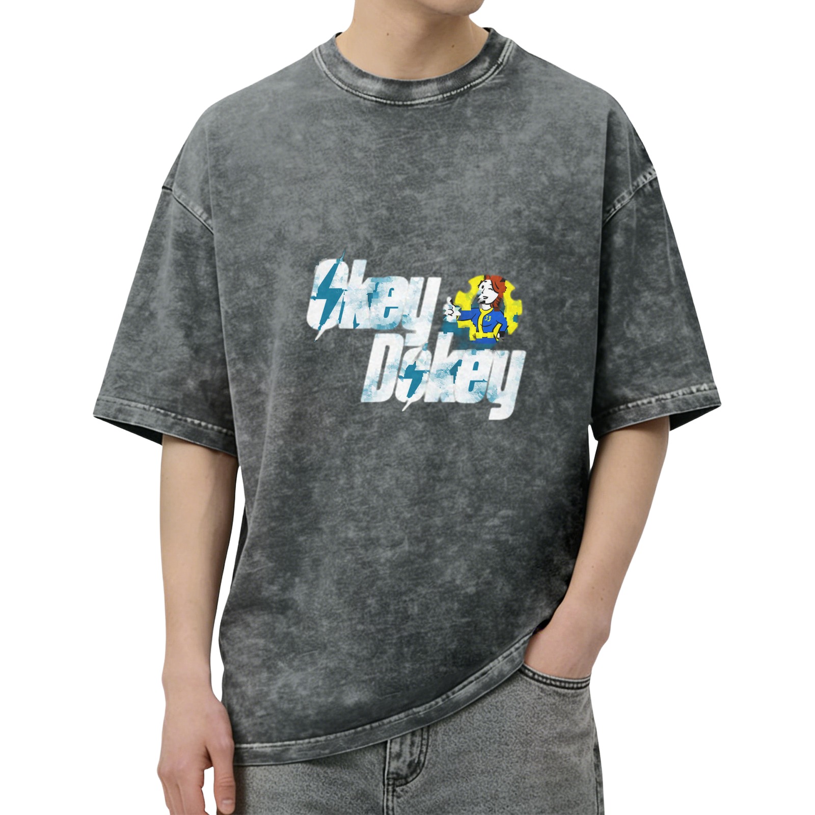 Okey Dokey Fallout Vault Girl Graphic Acid Wash T-Shirt