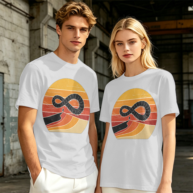 Olive T-Shirt With Retro Sunset Infinity Worm Graphic