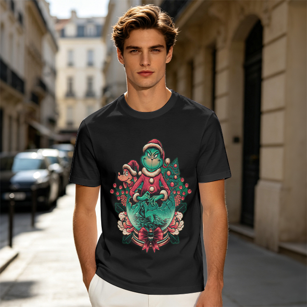 Olive Green Christmas Grinch Graphic T-Shirt