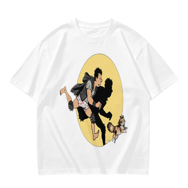 Olive T-Shirt With Cartoon Running Figure And Shadow Print