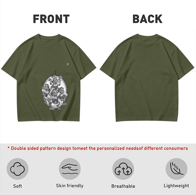 Olive green graphic t-shirt with cartoon monkey crew print