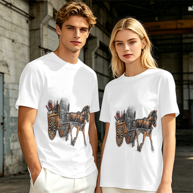 Olive T-Shirt With Horse Drawn Cart Graphic Print