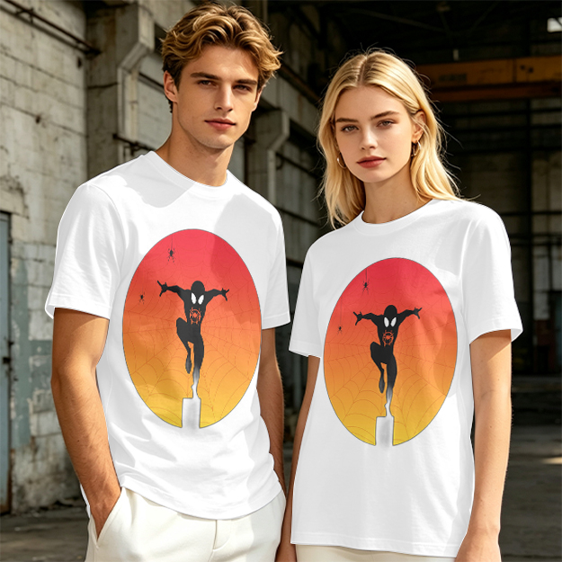 Olive T-Shirt with Spider-Man Silhouette Sunset Graphic