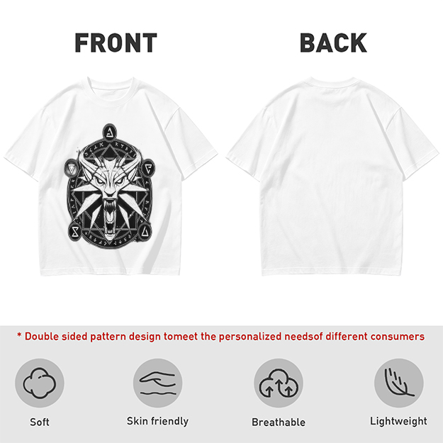 Olive T-Shirt With Witcher Wolf Medallion Magic Circle Print