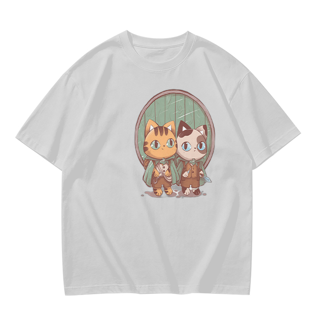 Olive Green T-Shirt With Cute Cat Fantasy Character Print