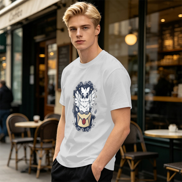 Owl with Envelope and Celestial Details Graphic T-Shirt
