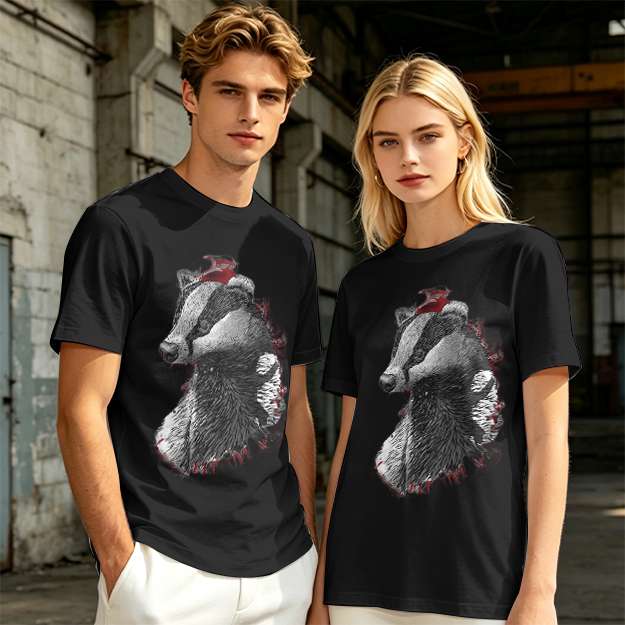 Olive Green T-Shirt With Detailed Badger Graphic Print