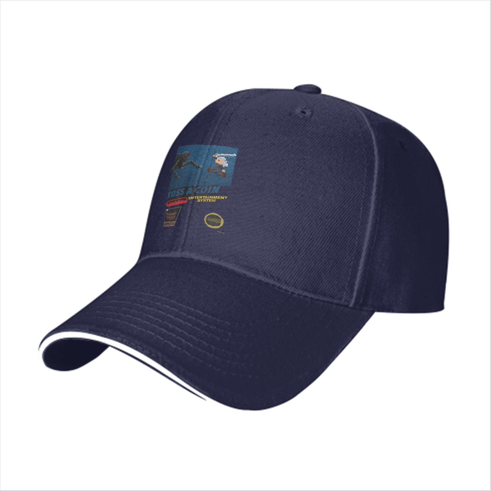 Black baseball cap with retro gaming themed graphic print