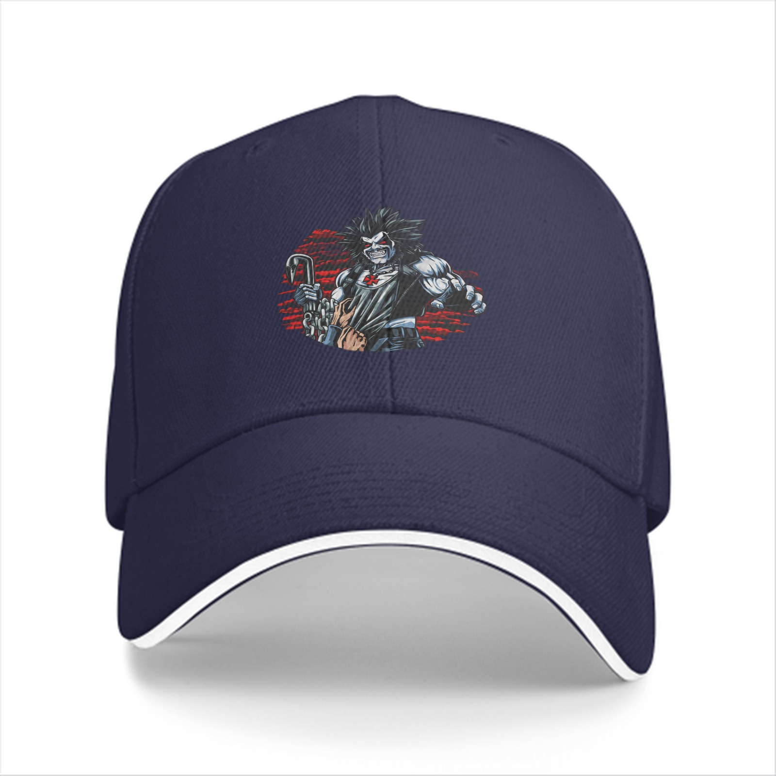 Black Baseball Cap With Fierce Muscular Antihero Graphic Print