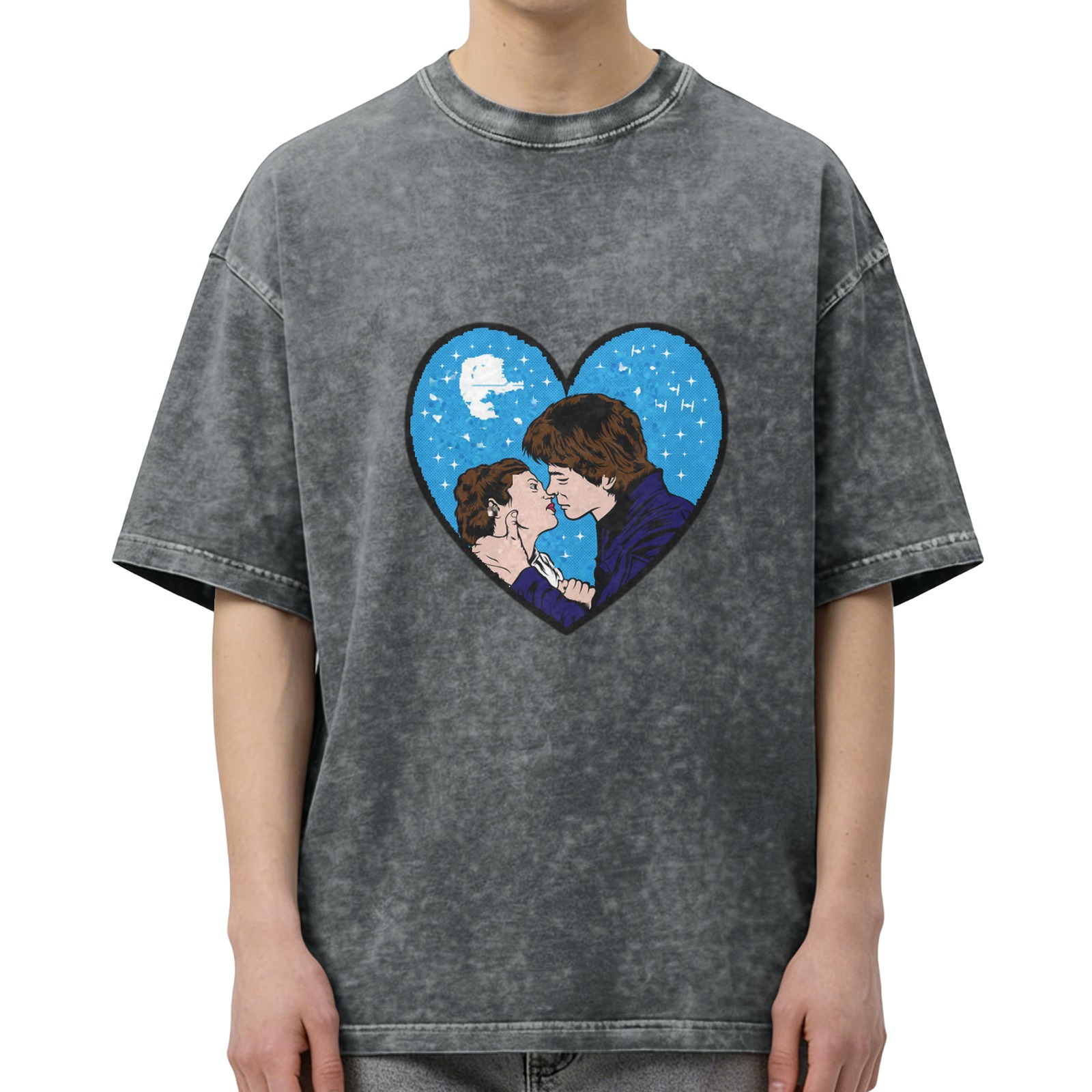 Star Wars themed heart graphic t-shirt with romantic couple design
