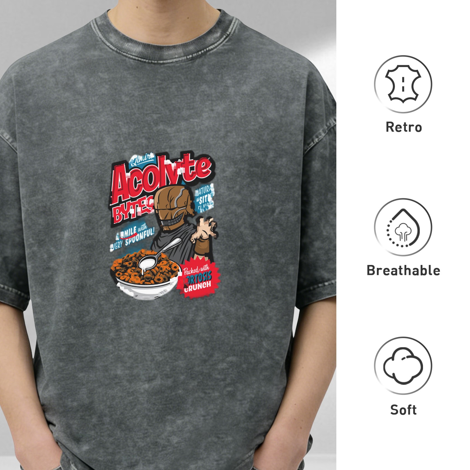 Acolyte Bytes Cereal Graphic Vintage Wash Black T-Shirt