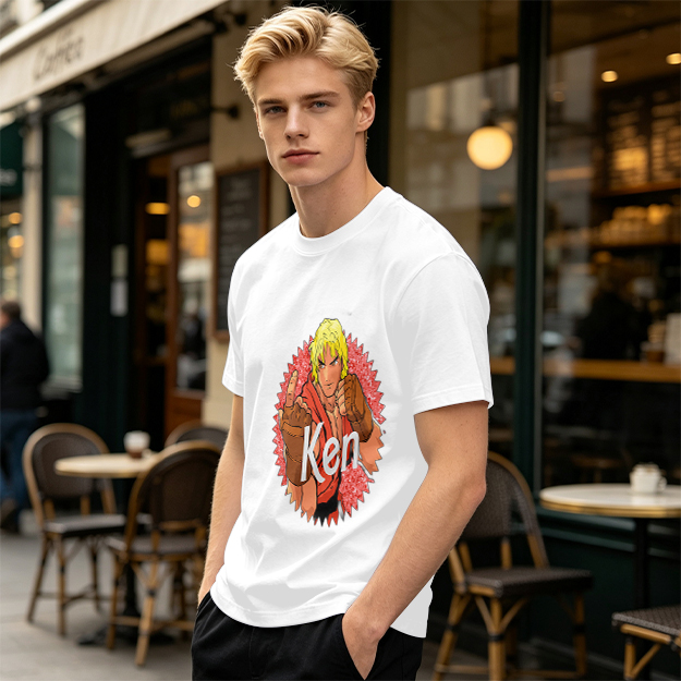 Olive T-shirt with Street Fighter Ken Graphic Print