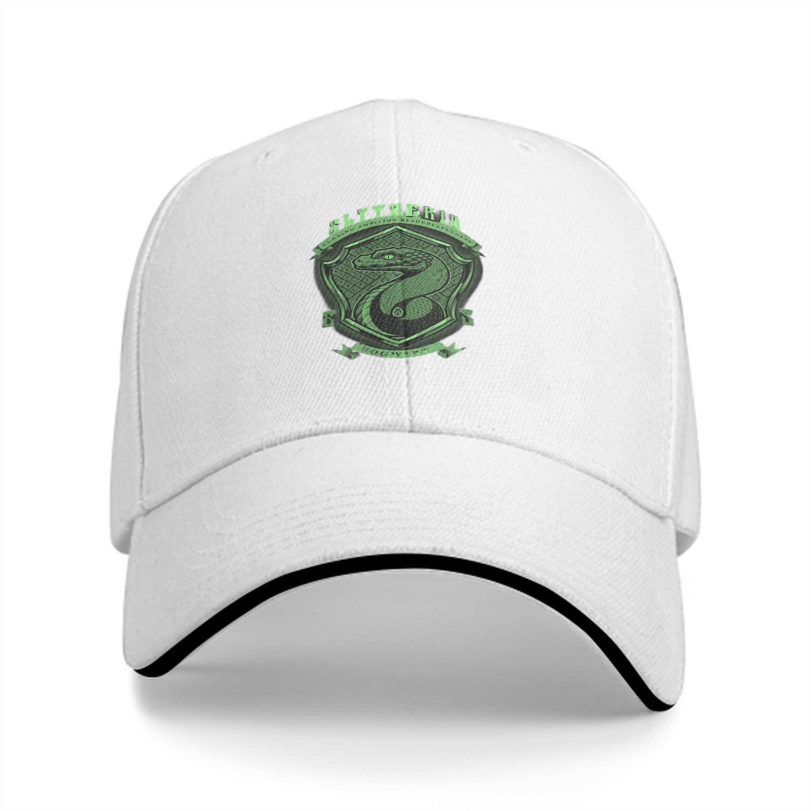 Black Baseball Cap With Slytherin House Crest Print