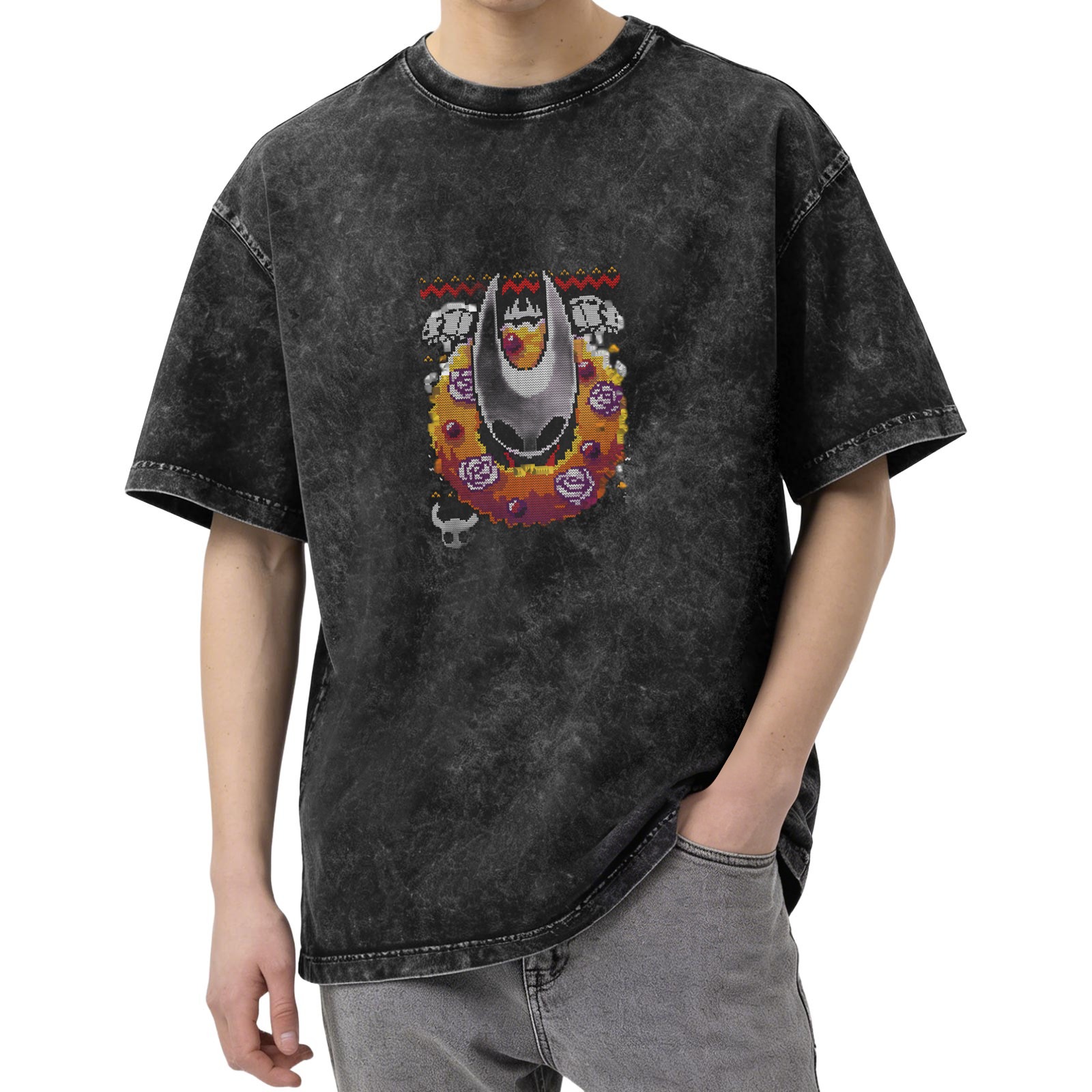 Hollow Knight Hornet Wreath Graphic Stonewashed Black T-Shirt